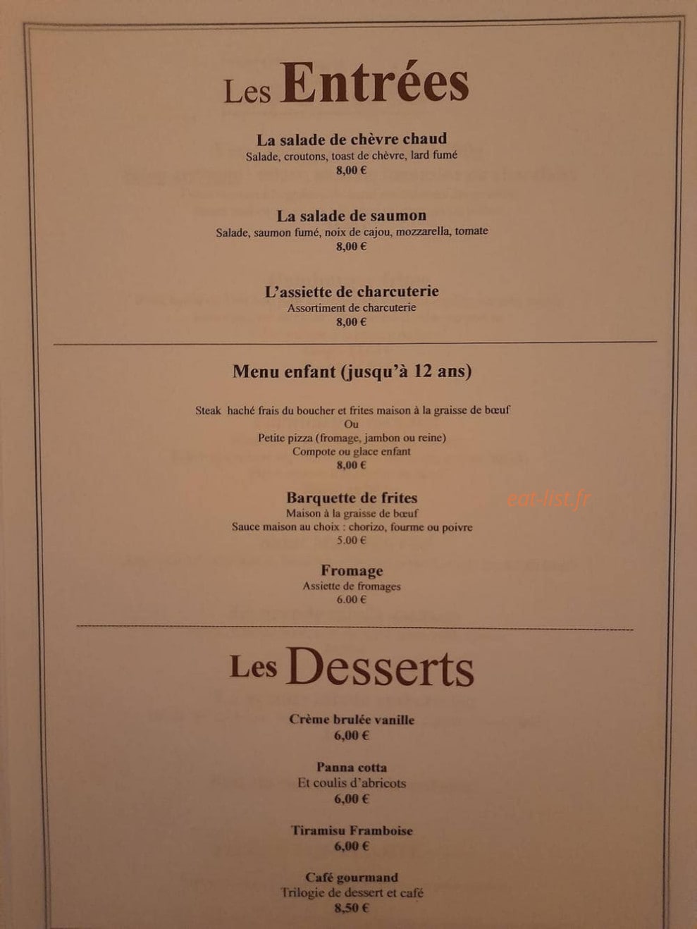 Le Comptoir Camarguais — carte page 1