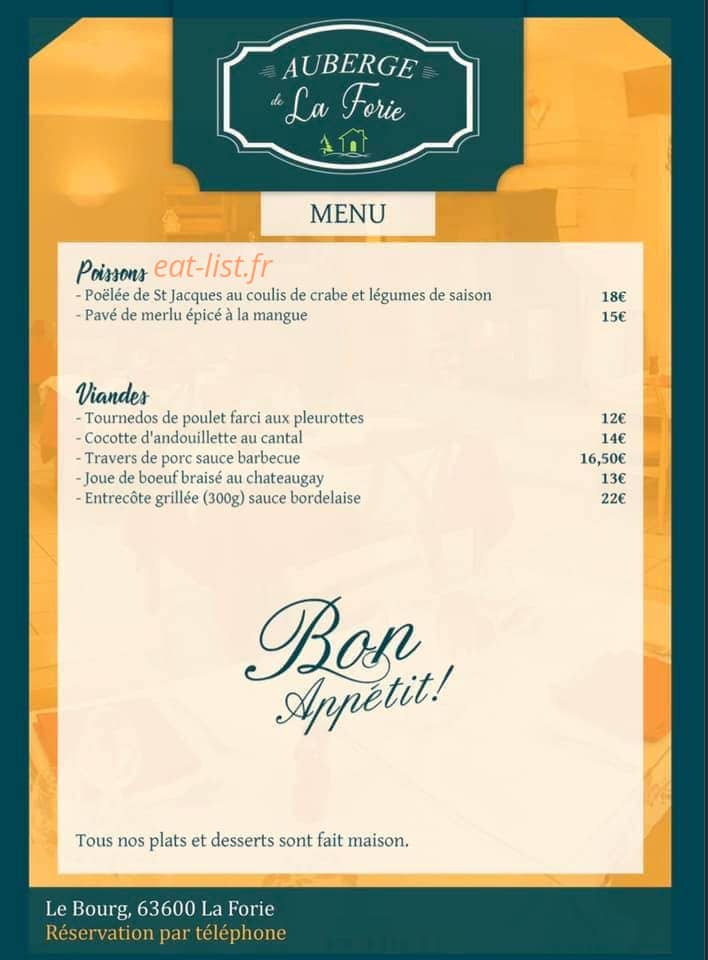 Auberge de La Forie — carte page 2