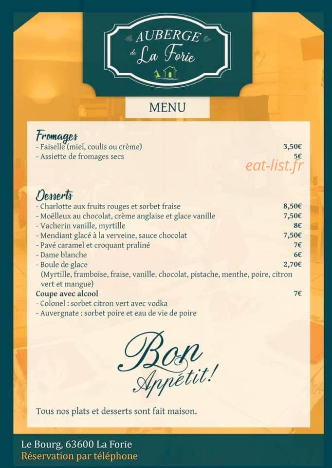 Auberge de La Forie — carte page 3