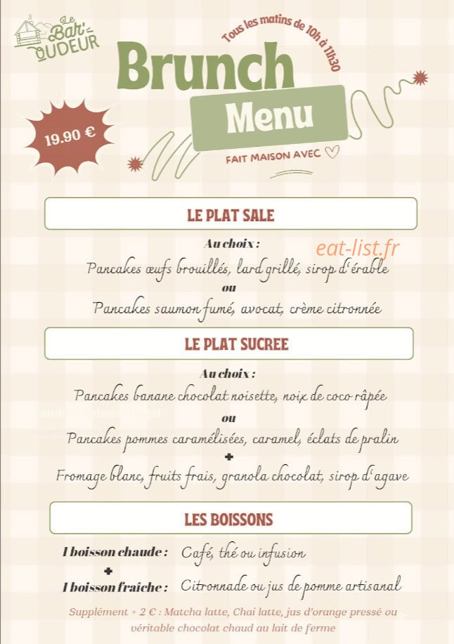 Carte et menu de Le Bar'oudeur à Besse et Saint Anastaise — Le brunch menu