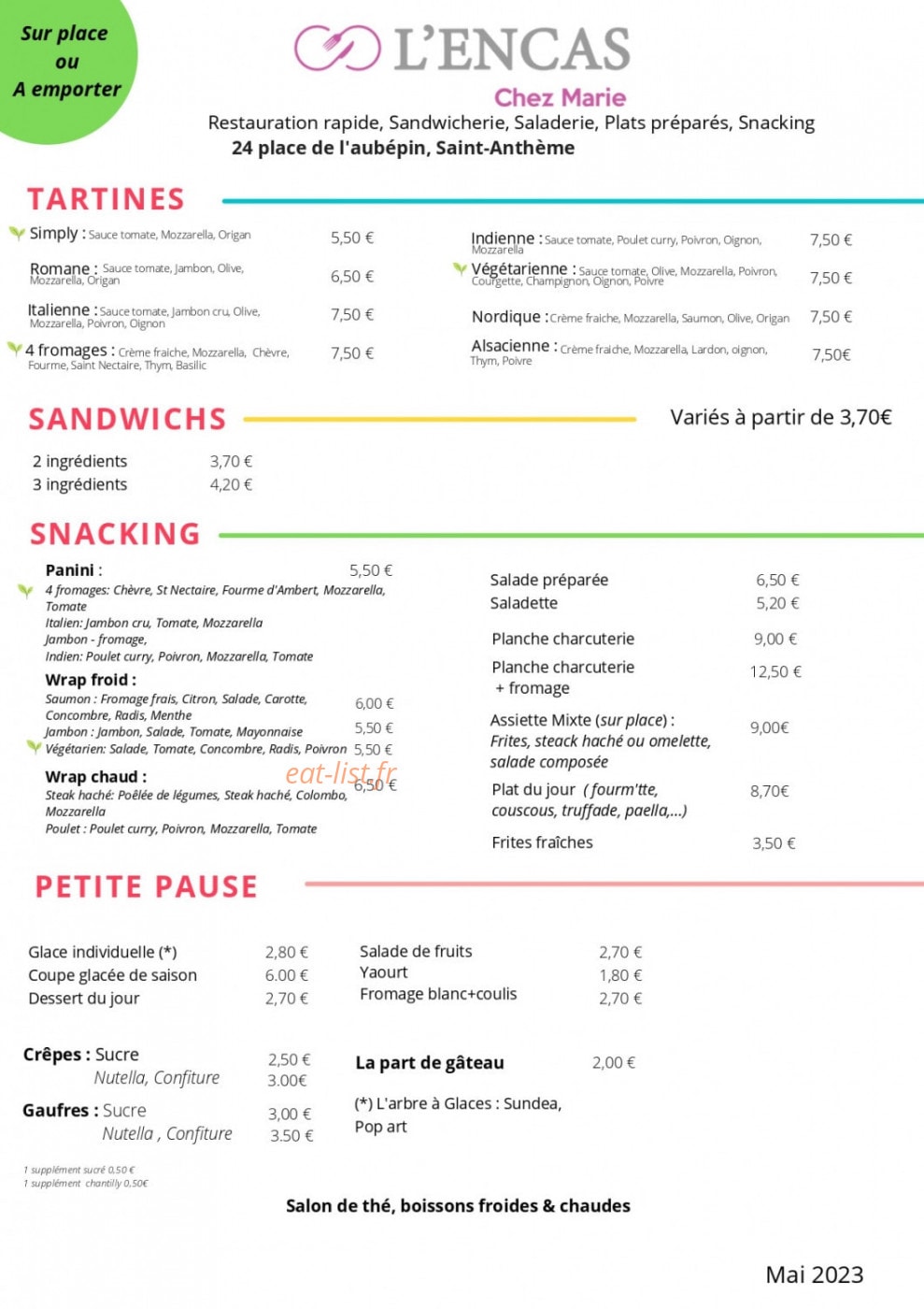 L'encas chez Marie — carte page 1