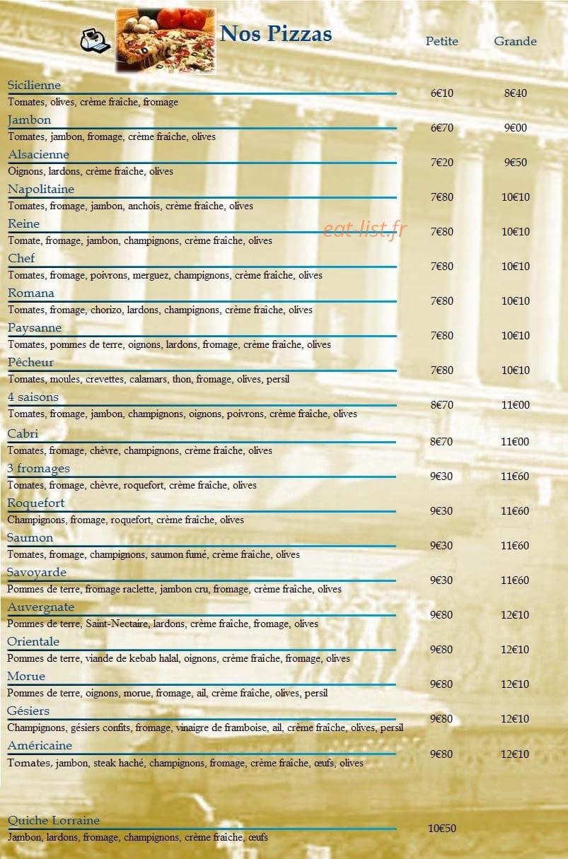 Mondial Pizza — carte page 1