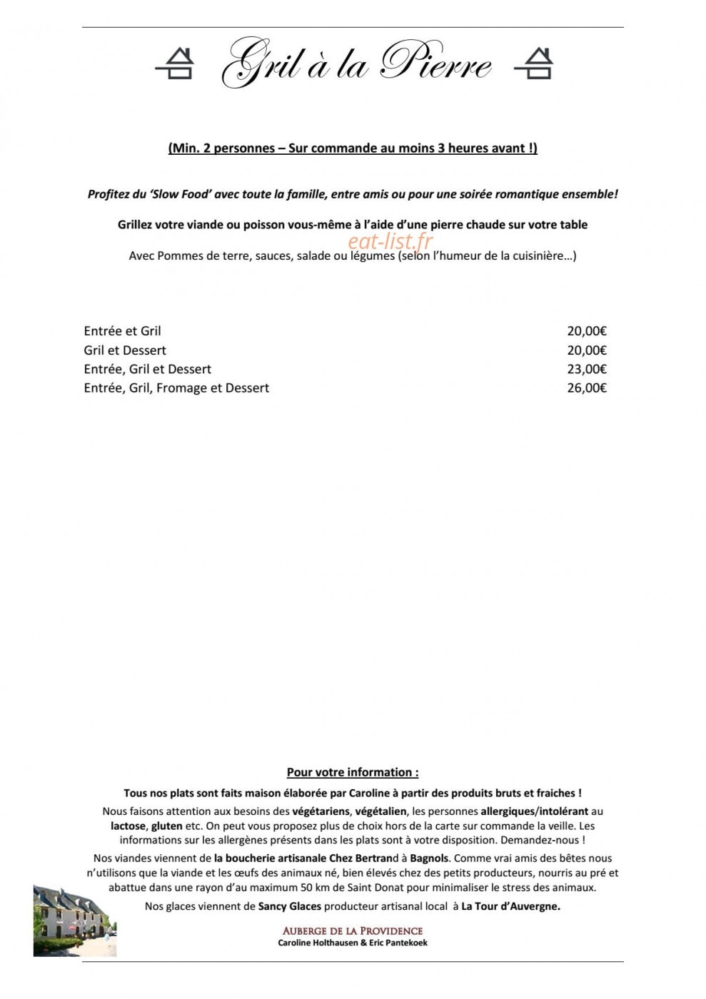 Auberge de la Providence — carte page 2
