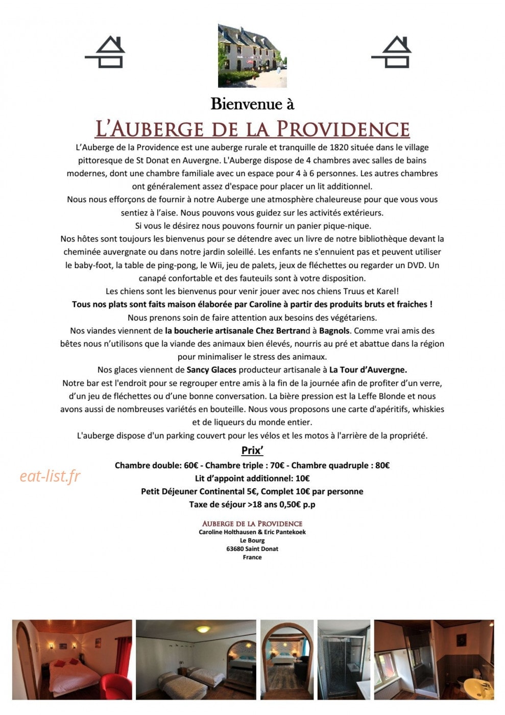 Auberge de la Providence — carte page 1