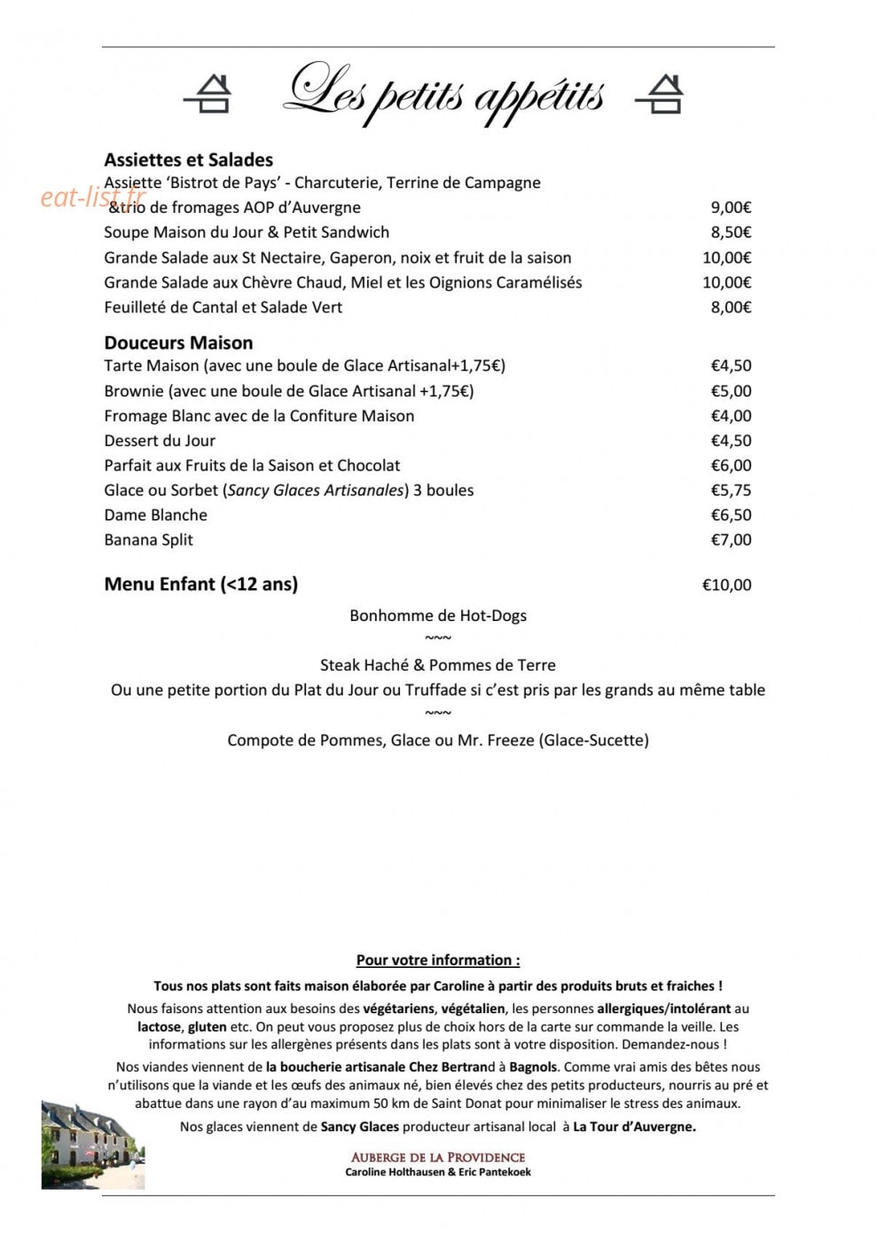Auberge de la Providence — carte page 4