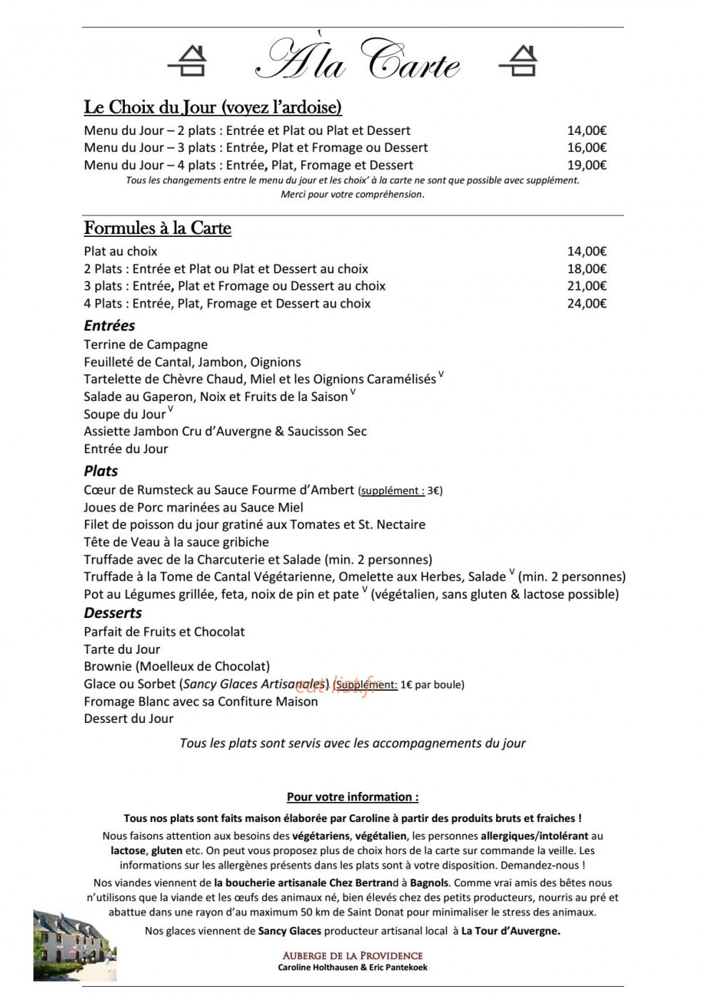 Auberge de la Providence — carte page 3