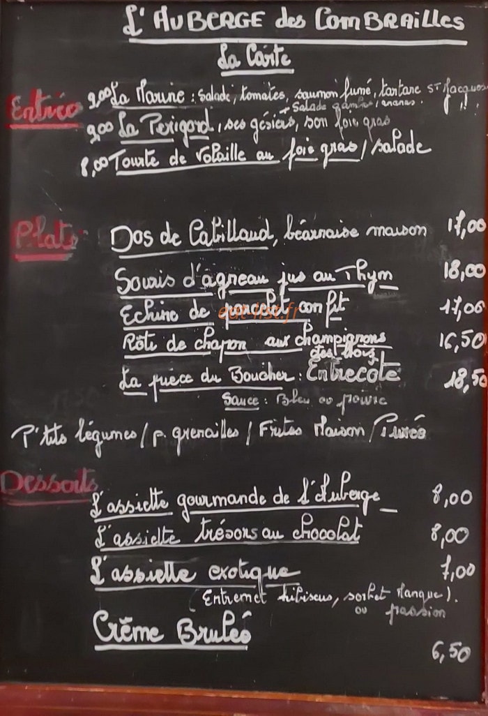 Auberge des Combrailles — carte page 1