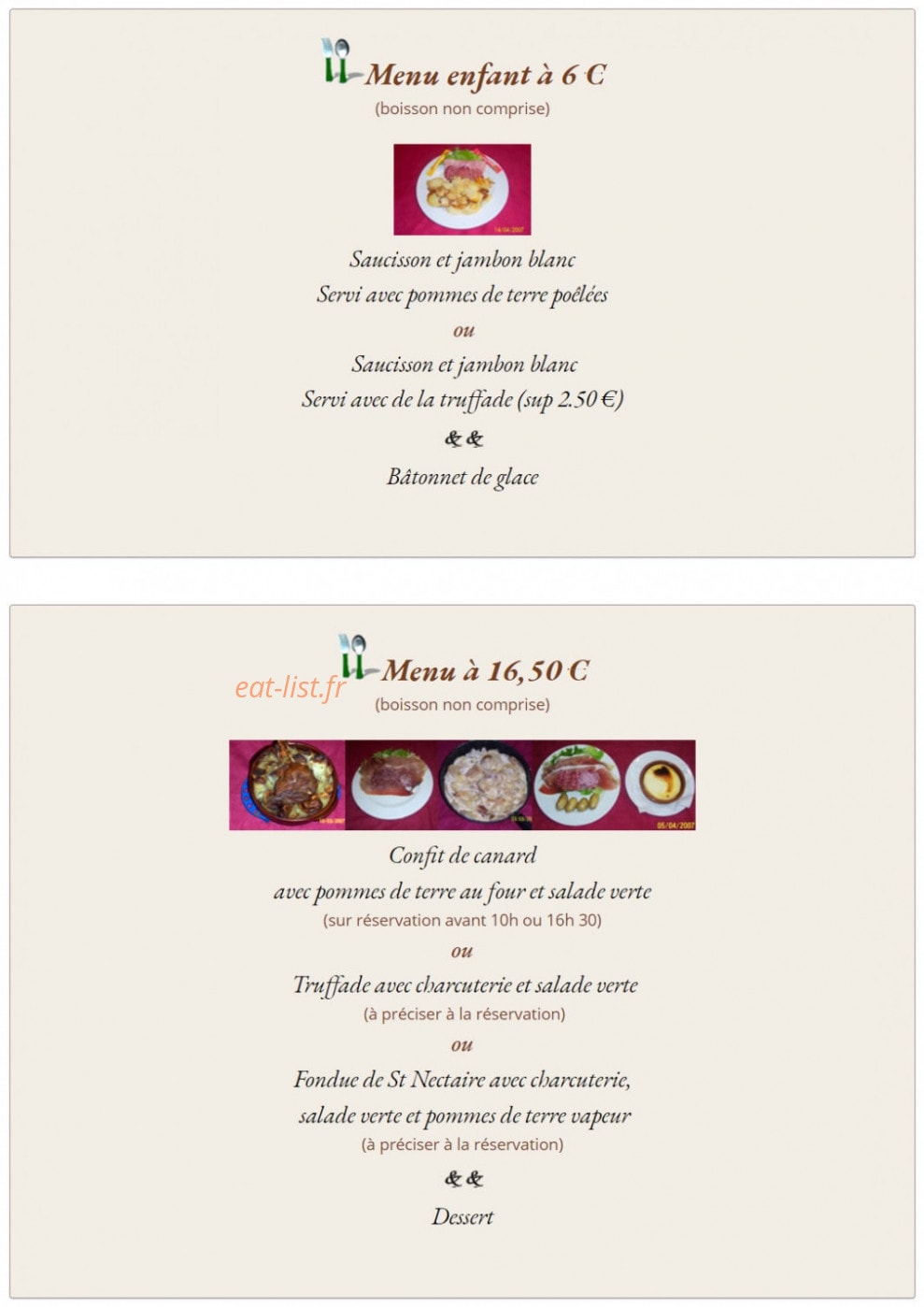 Auberge de l'Âne — carte page 1