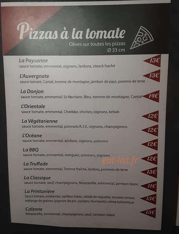 Pizzeria du Donjon — carte page 1