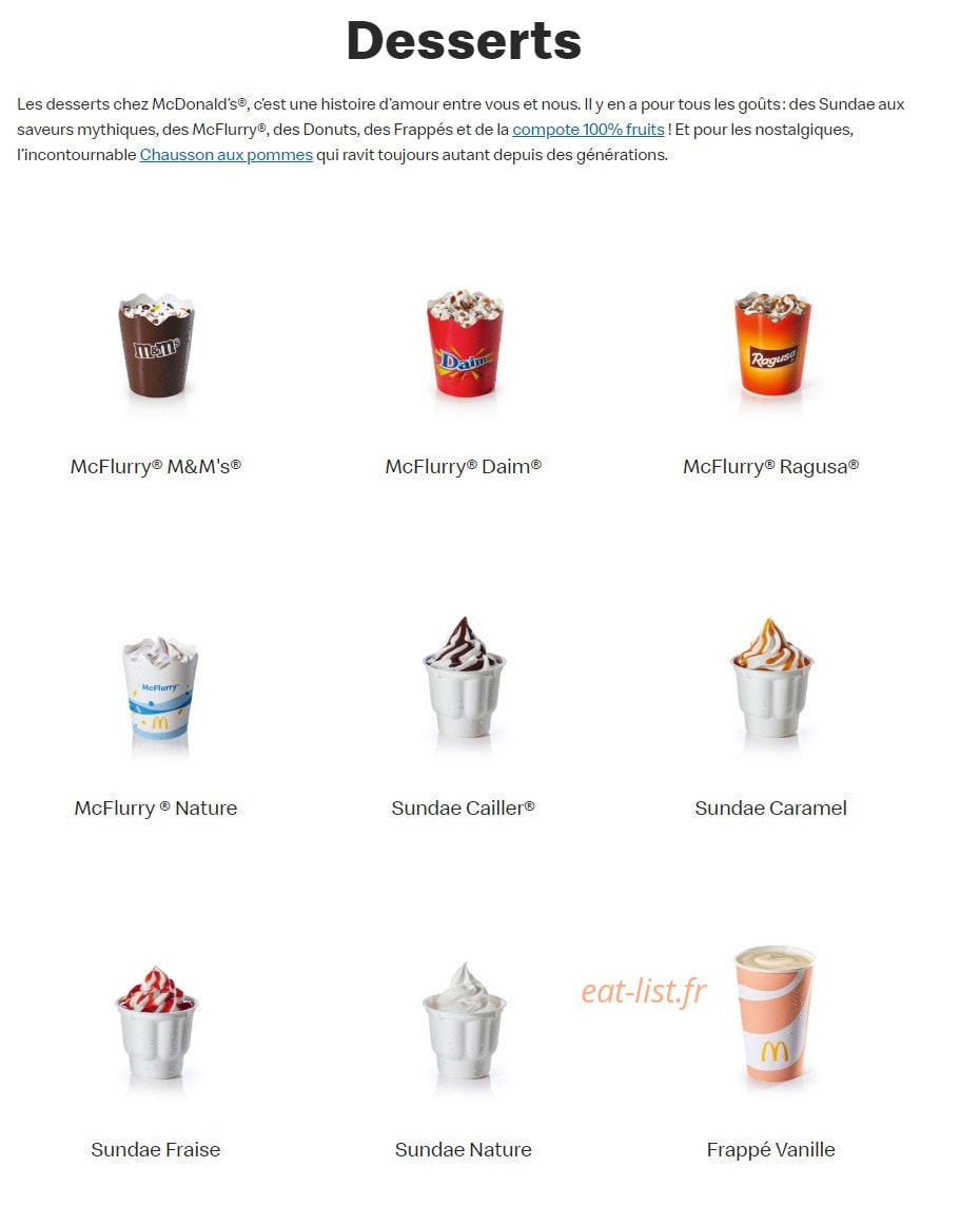 Mc Donald's — carte page 18