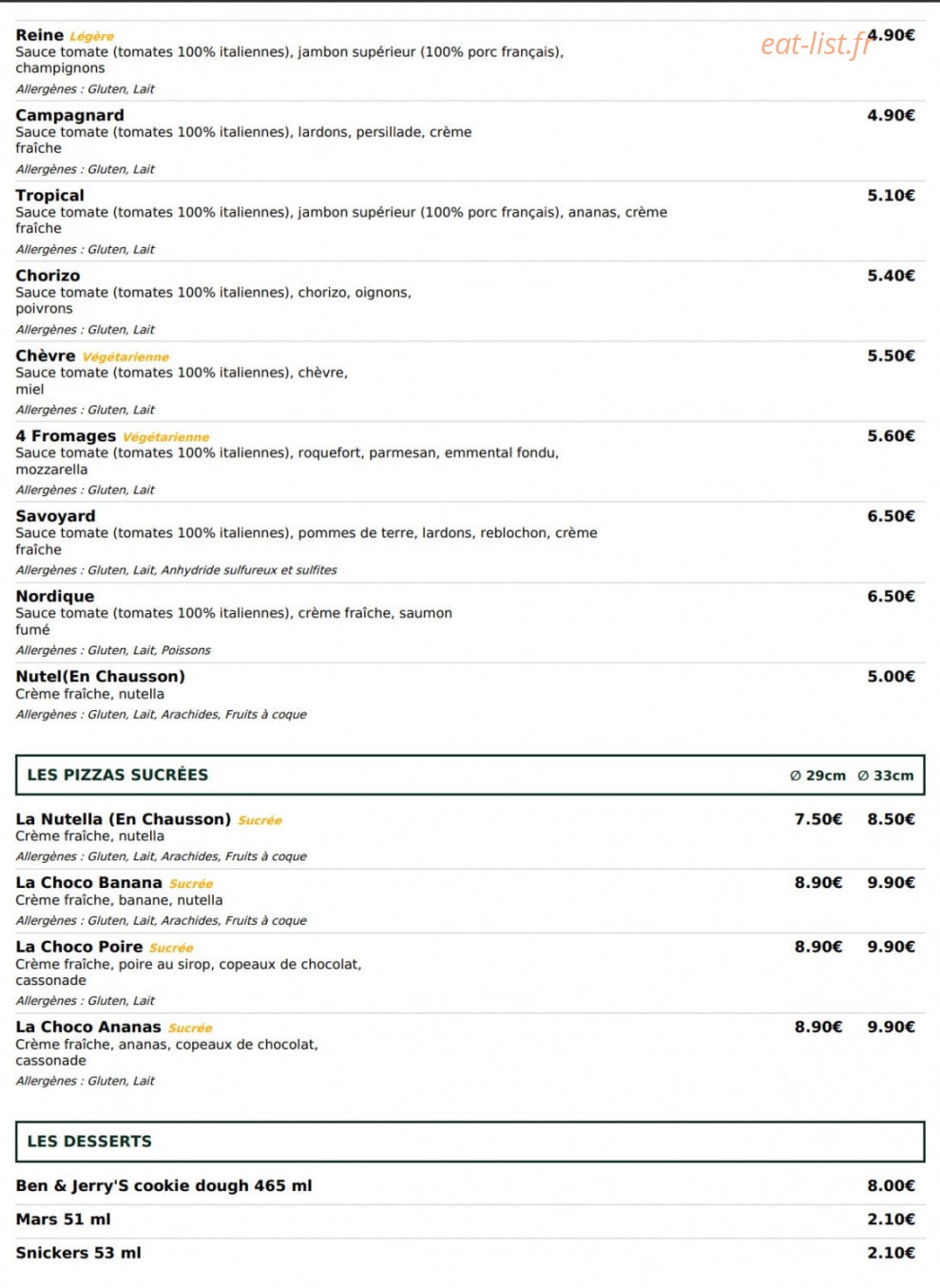 Le kiosque à pizzas — carte page 4