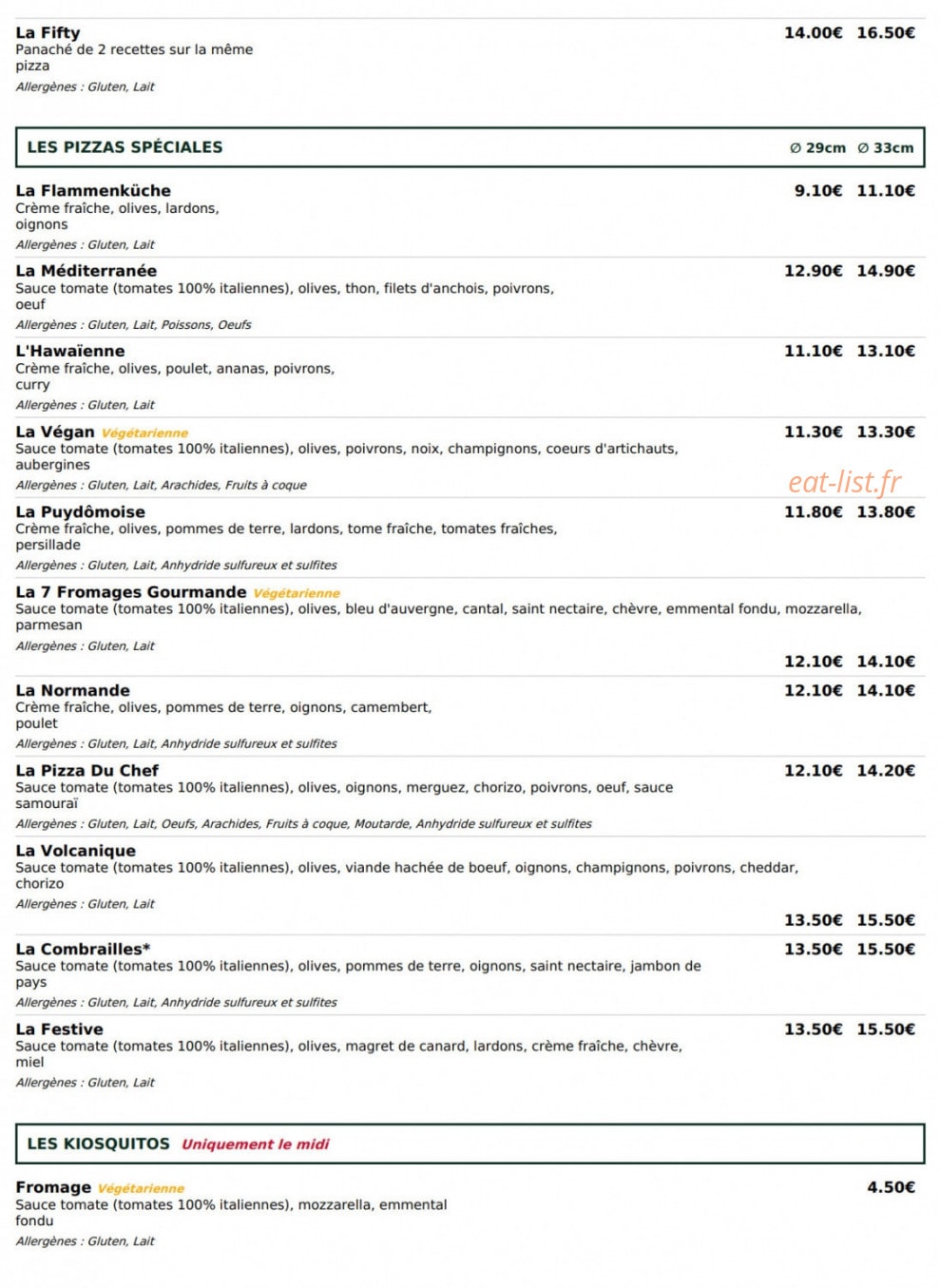 Le kiosque à pizzas — carte page 3