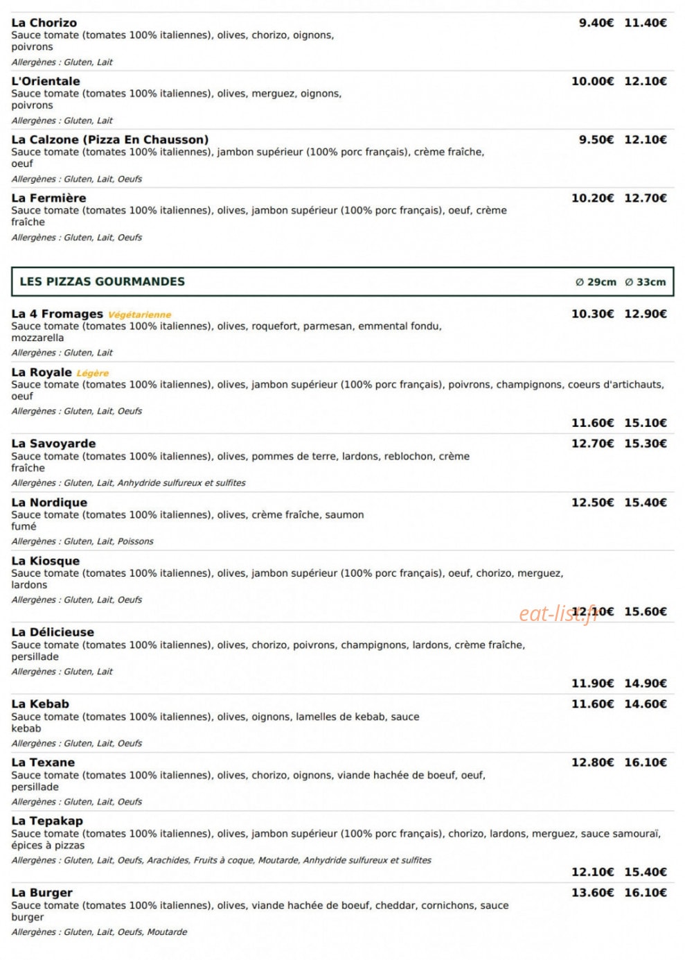 Le kiosque à pizzas — carte page 2