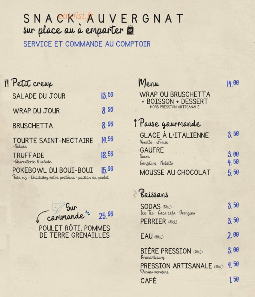 Bistro Vallée — carte page 1