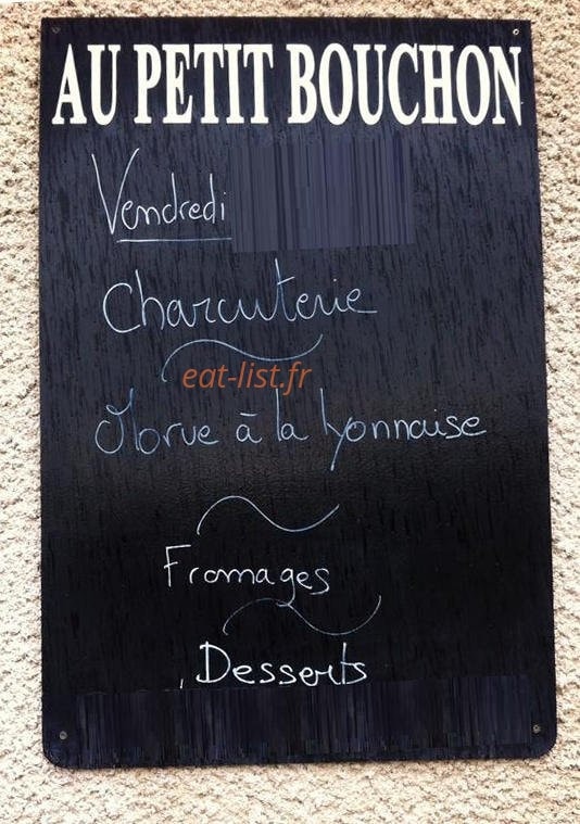Au Petit Bouchon — carte page 1