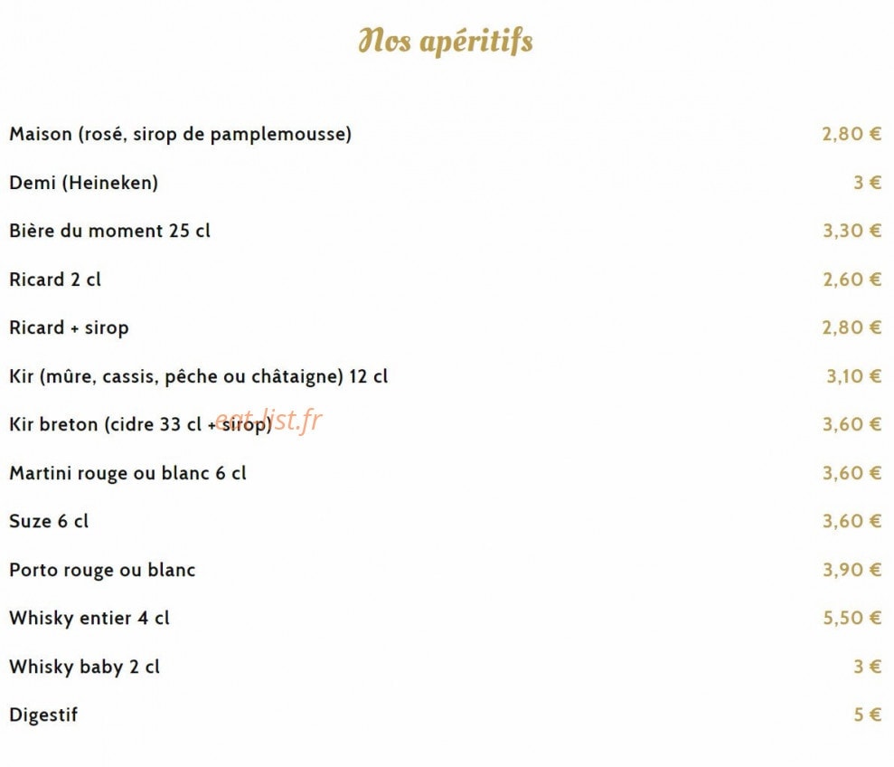 Carte et menu de Aux 3 Gourmands à Cournon d'Auvergne — les apéritifs