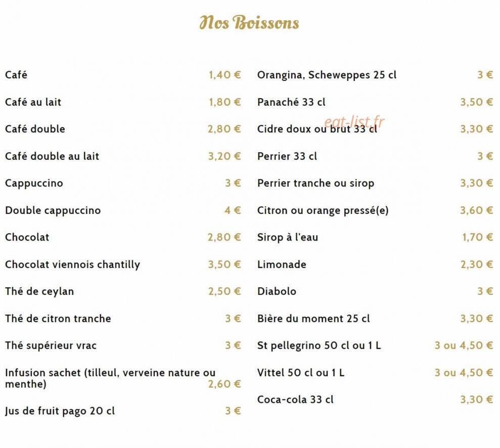 Carte et menu de Aux 3 Gourmands à Cournon d'Auvergne — Les boissons