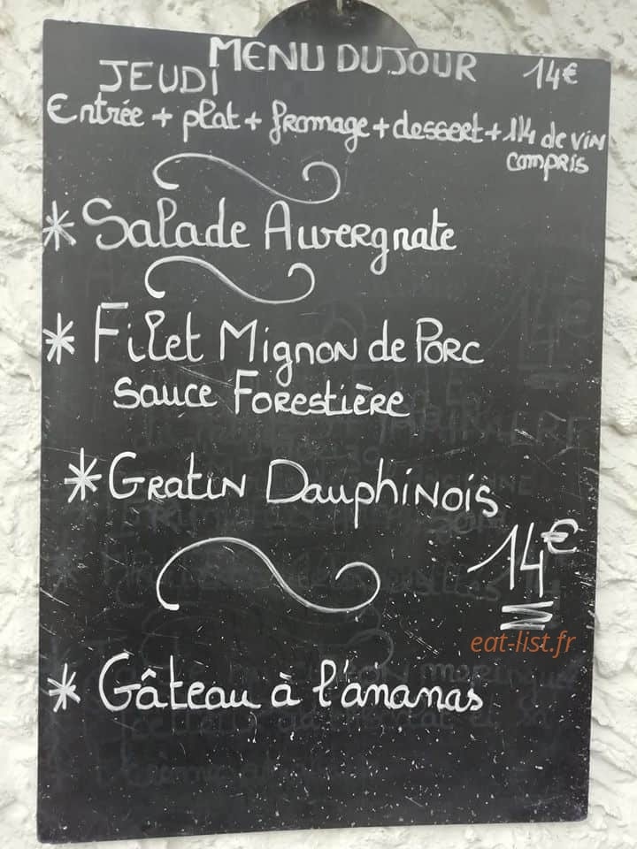 Carte et menu de Bar de la Mairie à Cournon d'Auvergne — Exemple de menu du jour