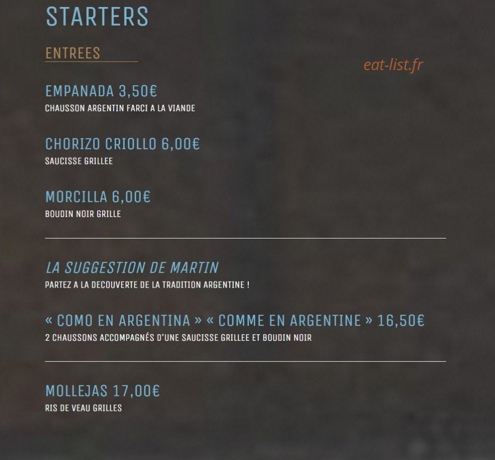 El Gaucho — carte page 1