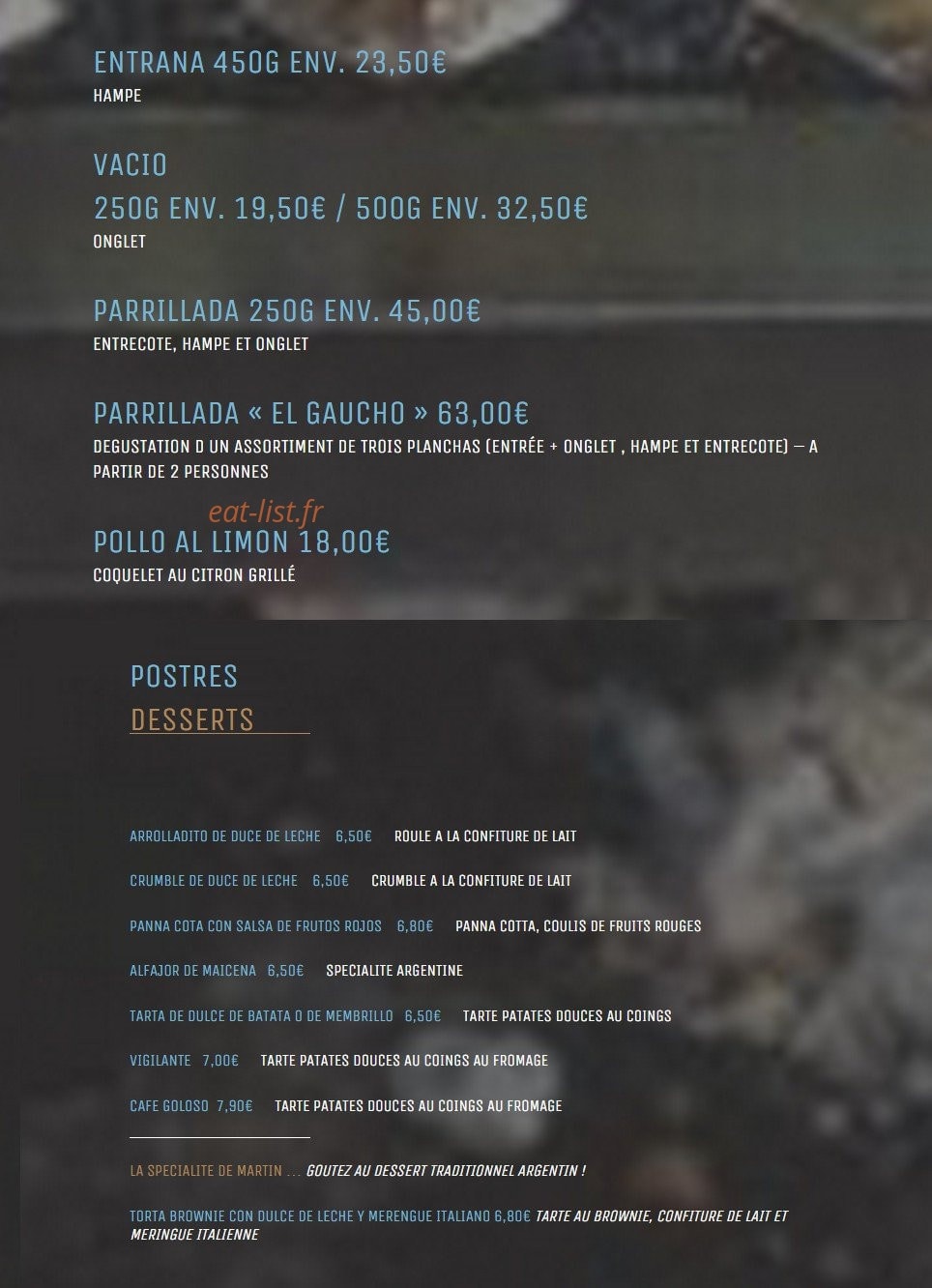 El Gaucho — carte page 5