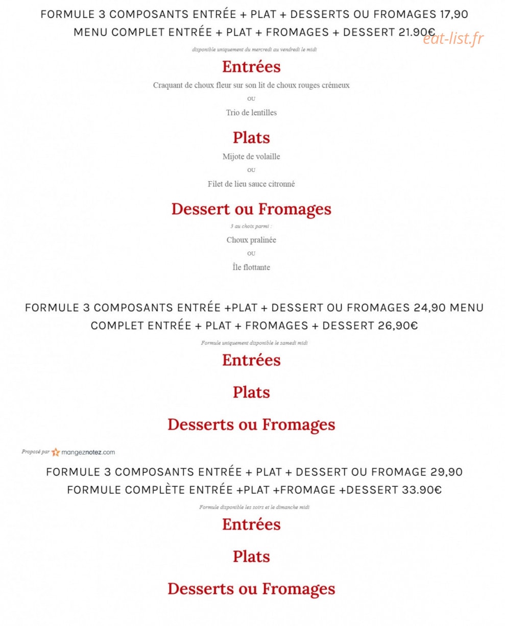 Carte et menu de La Galerie des Saveurs à Cournon d'Auvergne — Les formules