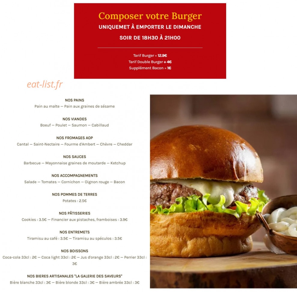 Carte et menu de La Galerie des Saveurs à Cournon d'Auvergne — Les accompagnements, pommes de terres et boissons, ...