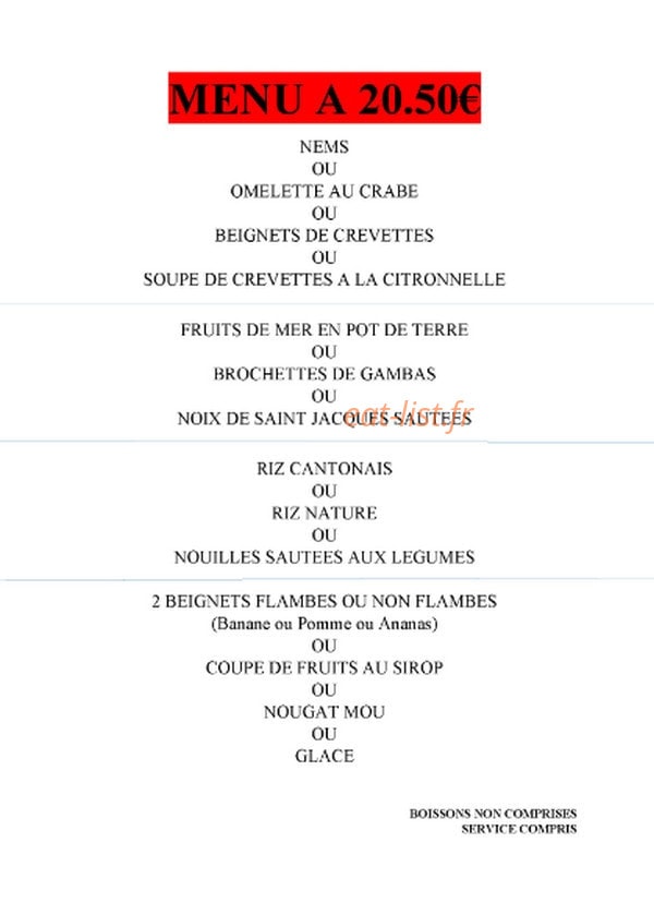 Le Relais D'asie — carte page 1