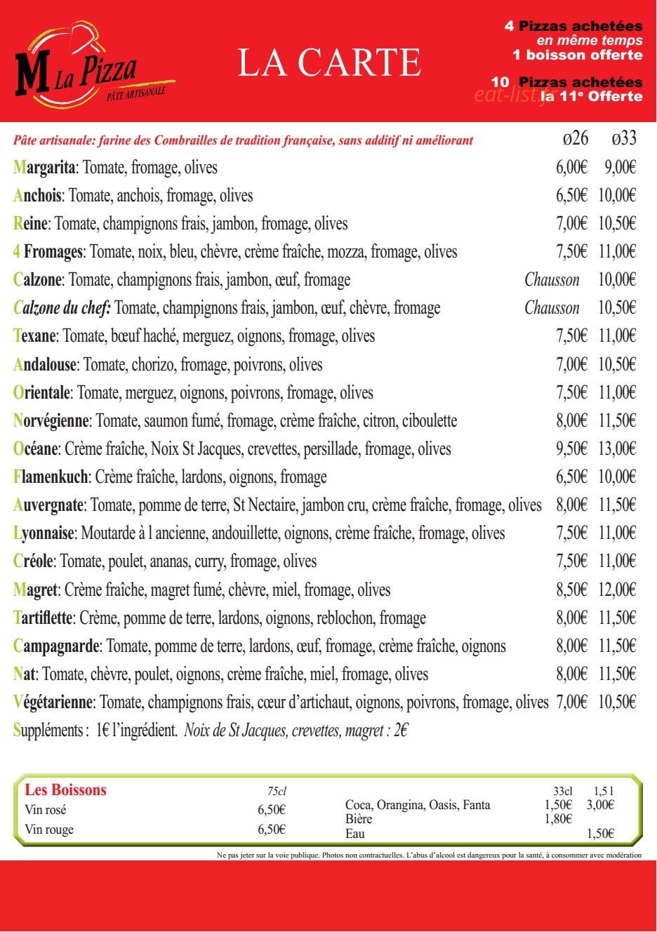 M La Pizza — carte page 1