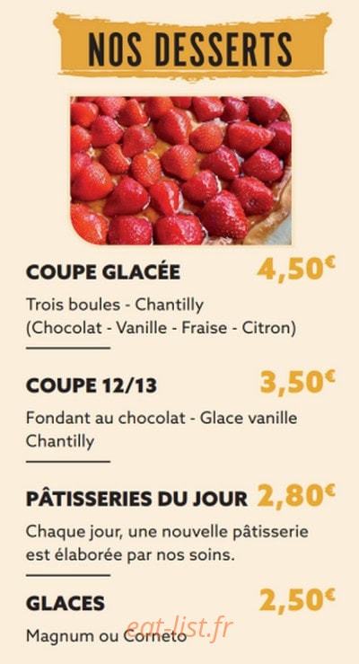 Carte et menu de Restaurant Le 12/13 à Cournon d'Auvergne — Les desserts