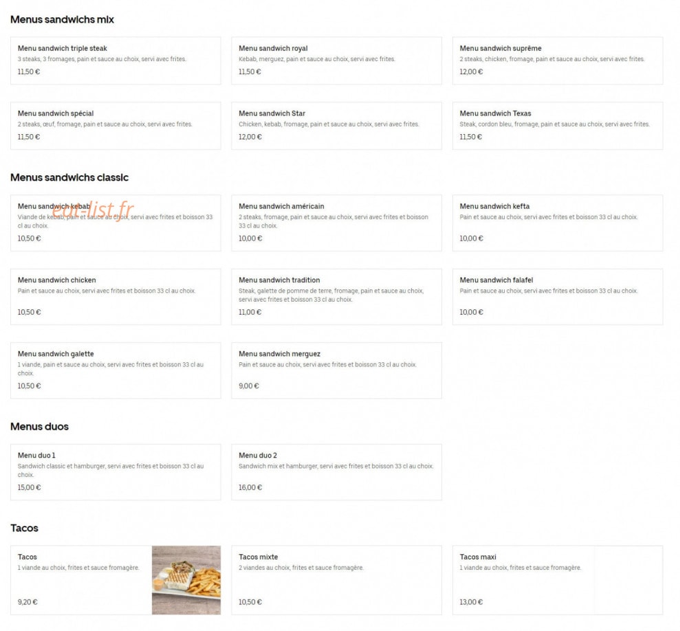 Carte et menu de Star Food Family à Cournon d'Auvergne — Les menus sandwichs, menus duo, ...