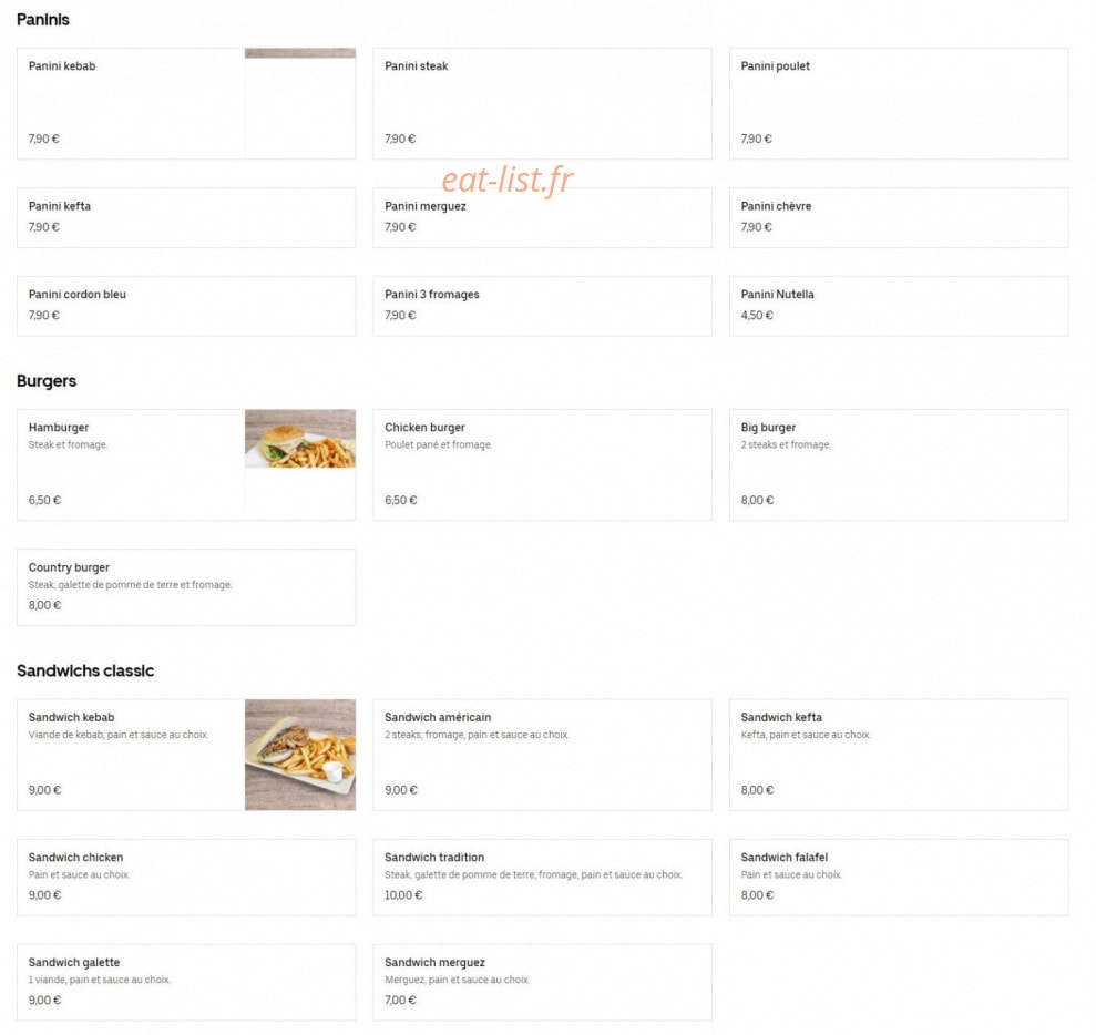 Carte et menu de Star Food Family à Cournon d'Auvergne — Les paninis, burgers, ...