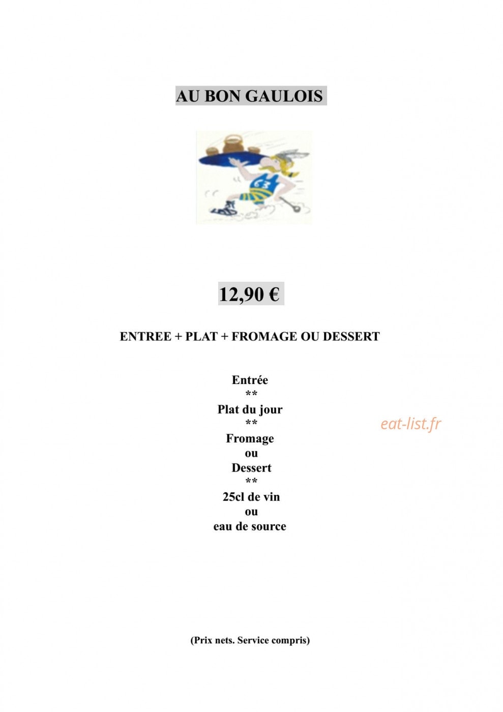 Carte et menu de Au Bon Gaulois à Saint Julien Puy Laveze — menu à 12.90€