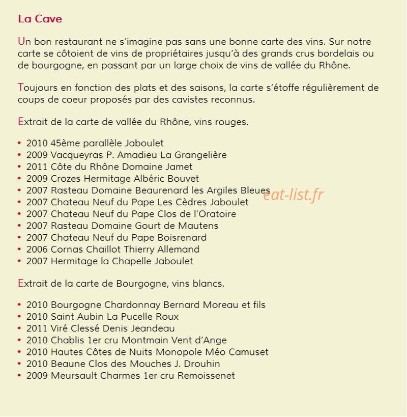 Auberge de la Fontaine du Berger — carte page 1