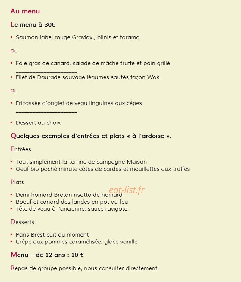 Auberge de la Fontaine du Berger — carte page 2