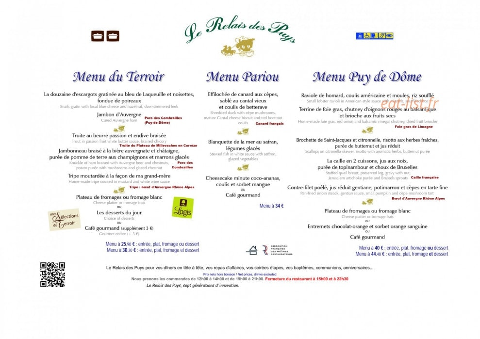 Le Relais des Puys — carte page 2