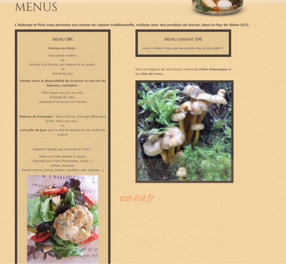 Carte et menu de Auberge le Pisé à Marsac en Livradois — les menus