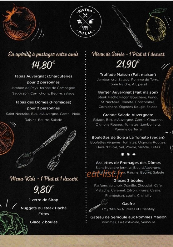 Bistro du Lac — carte page 1