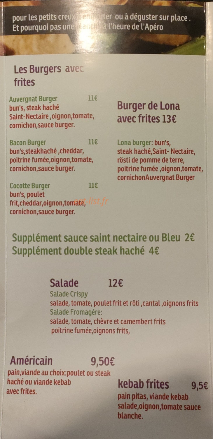 Le p'tit bistrot de Lona — carte page 2