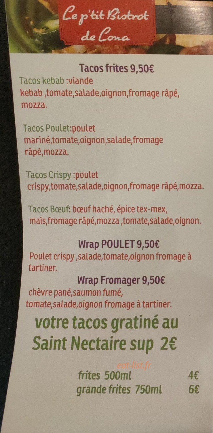 Le p'tit bistrot de Lona — carte page 1