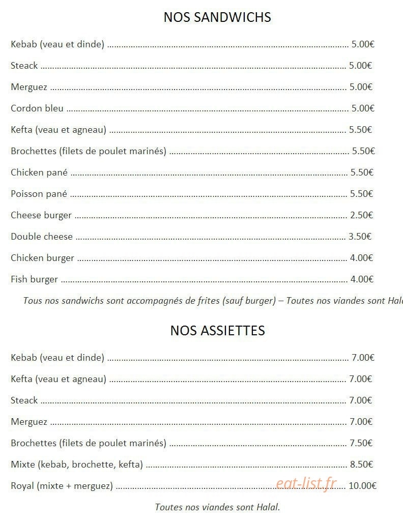 Allo Kebab — carte page 1