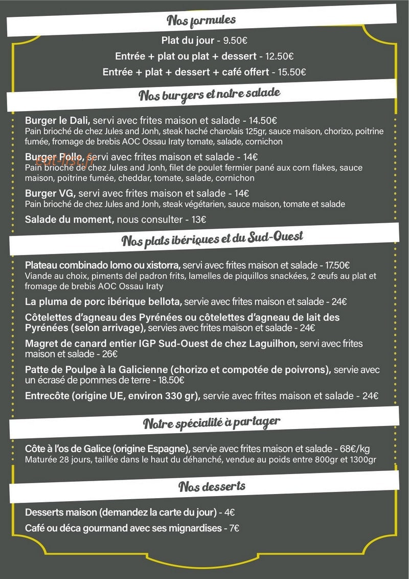 Au Dali Pau — carte page 1