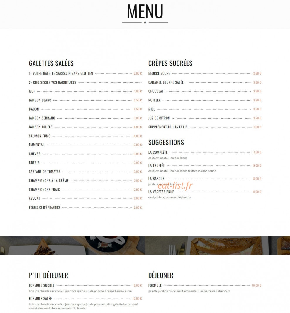 Au P'tit Dolmen — carte page 1