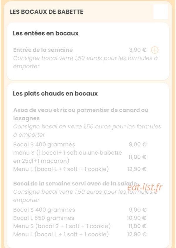 Babette Beer House — carte page 1