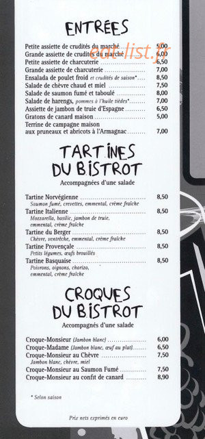 Bistrot des Halles — carte page 2