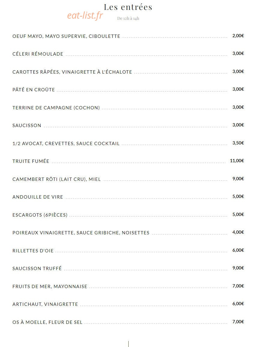 Brasserie Supervie — carte page 1