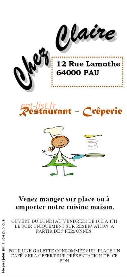 Chez Claire — carte page 1
