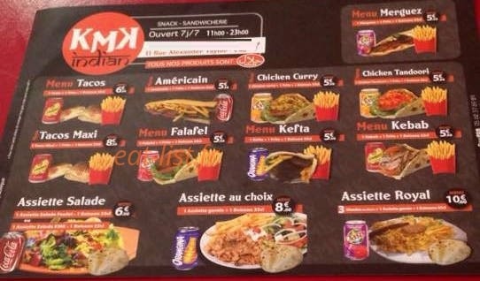 Kmk Food — carte page 1