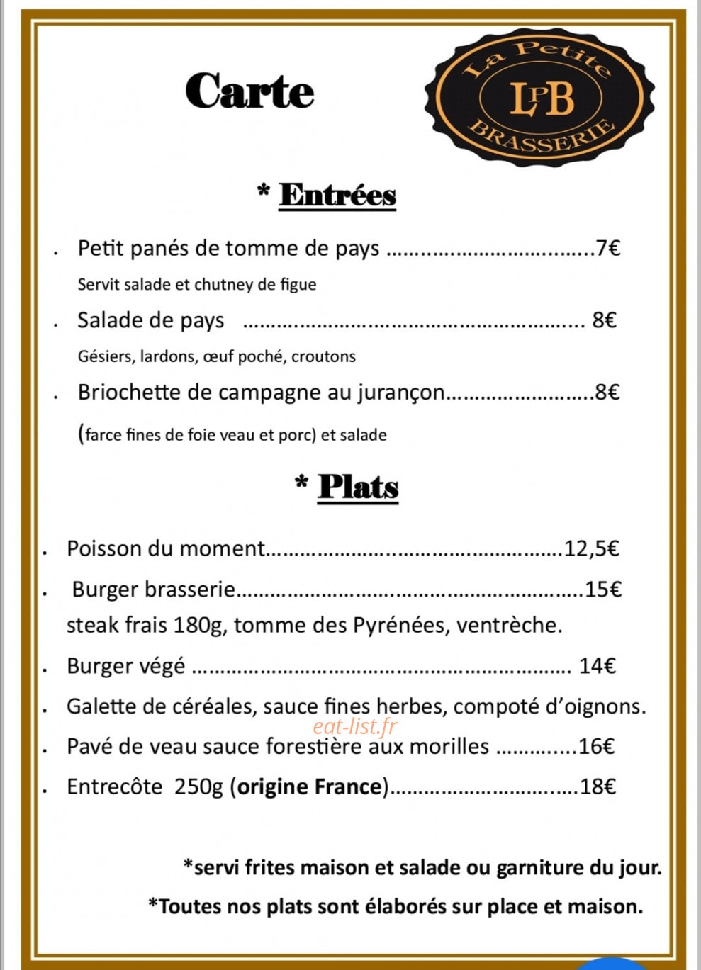 La petite Brasserie — carte page 1