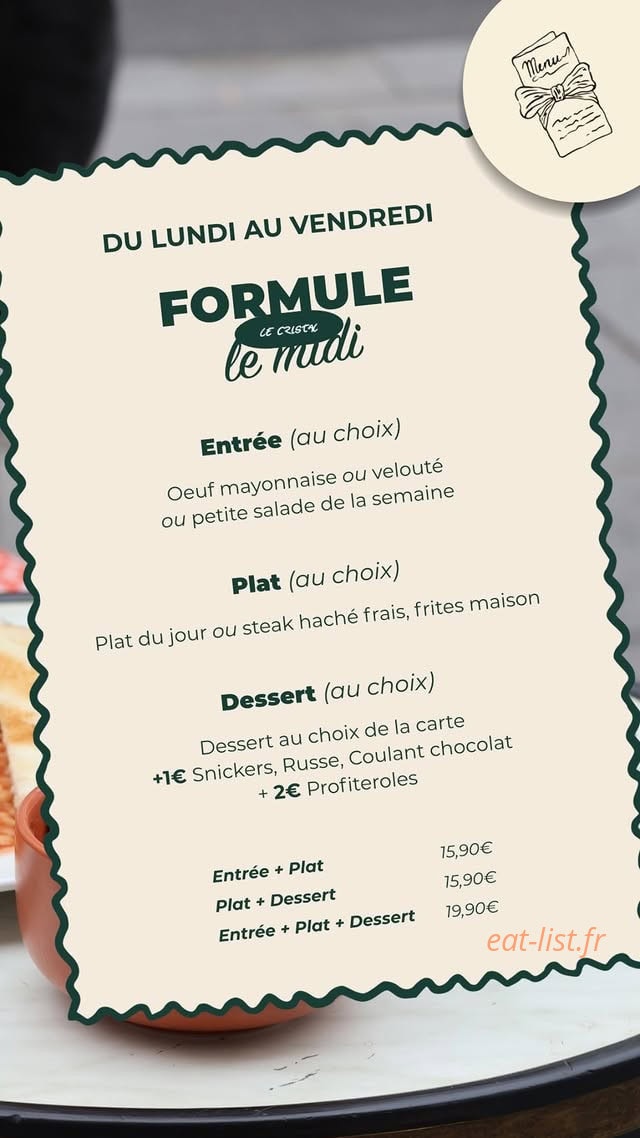 Carte et menu de Le Cristal à Pau — Menu 1
