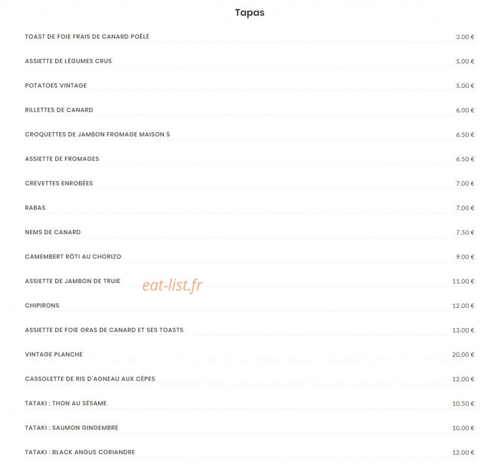 Le Vintage Café — carte page 1